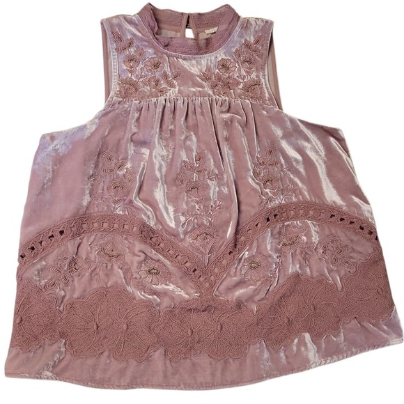 Anthropologie Floreat Velvet Top Powder Pink Boho Romantic Fairy Whimsical - 6 - Picture 1 of 12